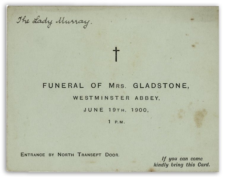 Lot of Three Admission Tickets to the Funeral of Catherine Gladstone, Wife of U.K. Prime Minister William Ewart Gladstone